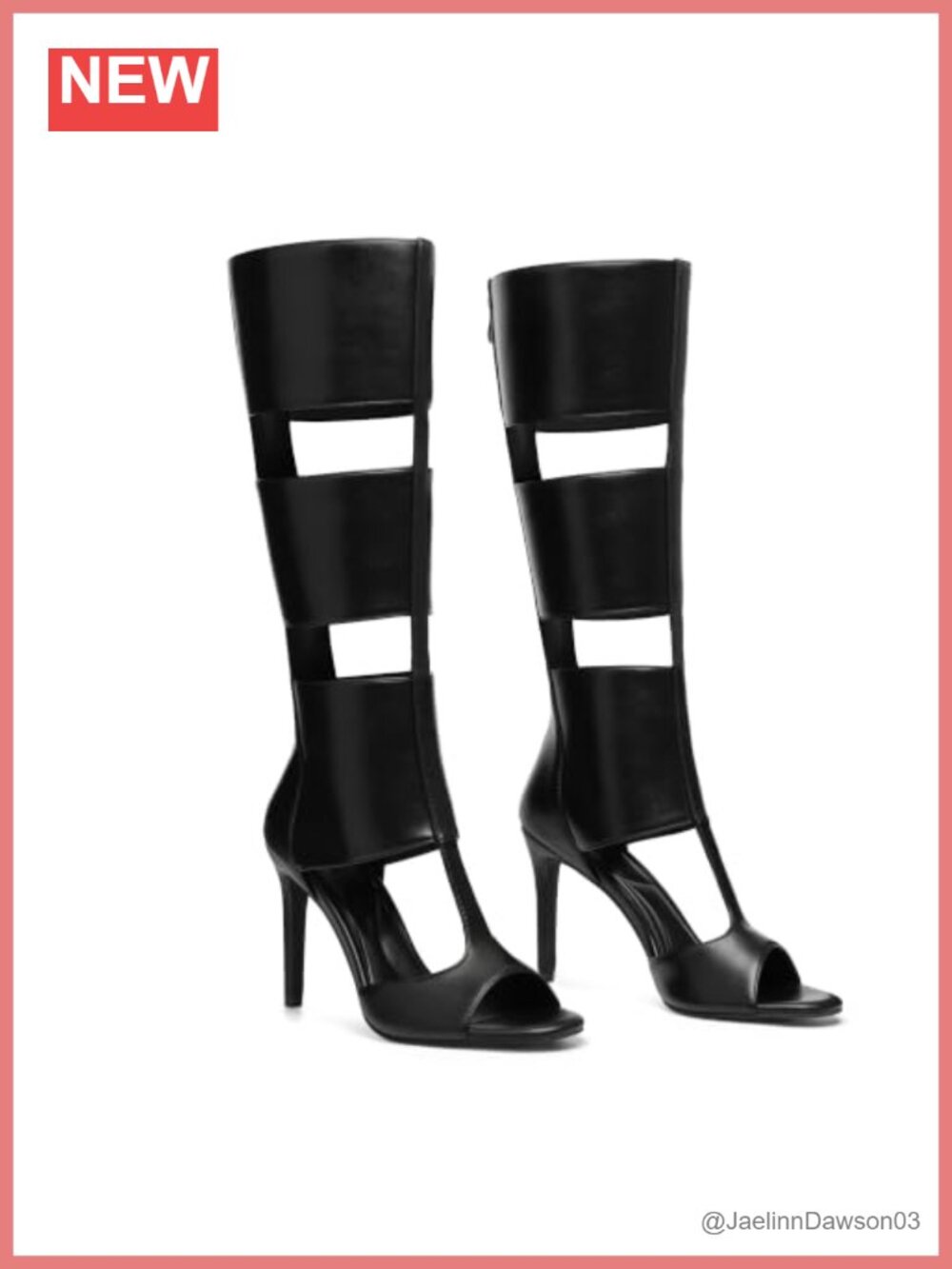 Faux Leather Knee High Gladiator Heels Peep Toe Stiletto Boots